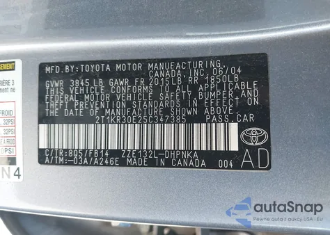 2005 Toyota Matrix Xr z USA, uszkodzony, nr VIN 2T1KR30E25C347385